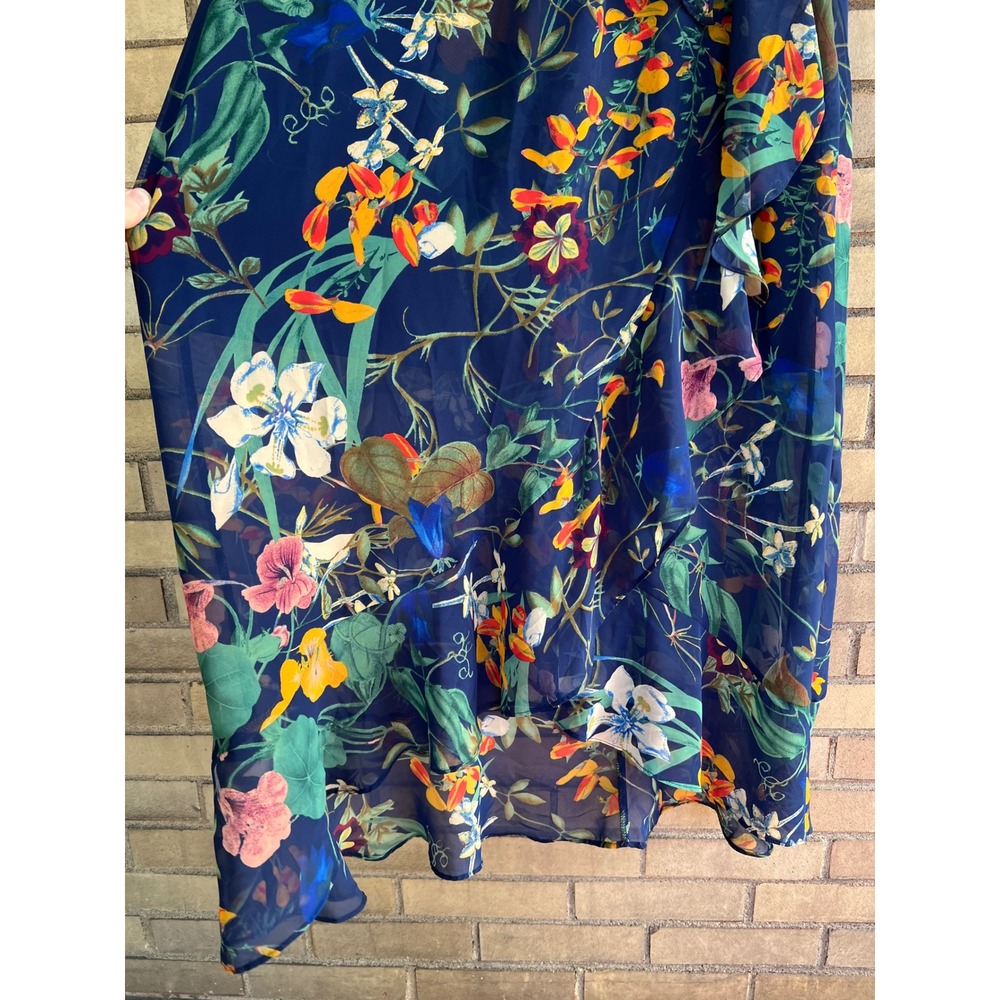 Melrose Navy Blue Floral Sleeveless Faux Wrap High-Low Maxi Dress Size 14 Large - Picture 3 of 5